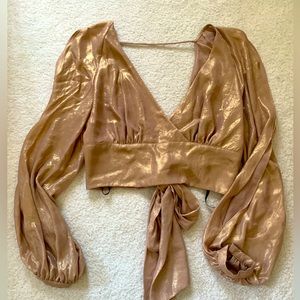 Gold shimmer crop top with butterfly long sleeves